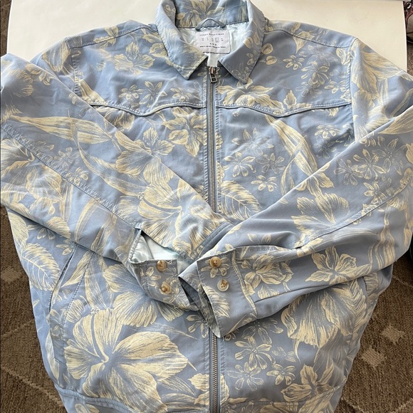 Urban Outfitters Men's Full Zip Floral Hawaiian Harrington Jacket Blue Cream L - Picture 5 of 7